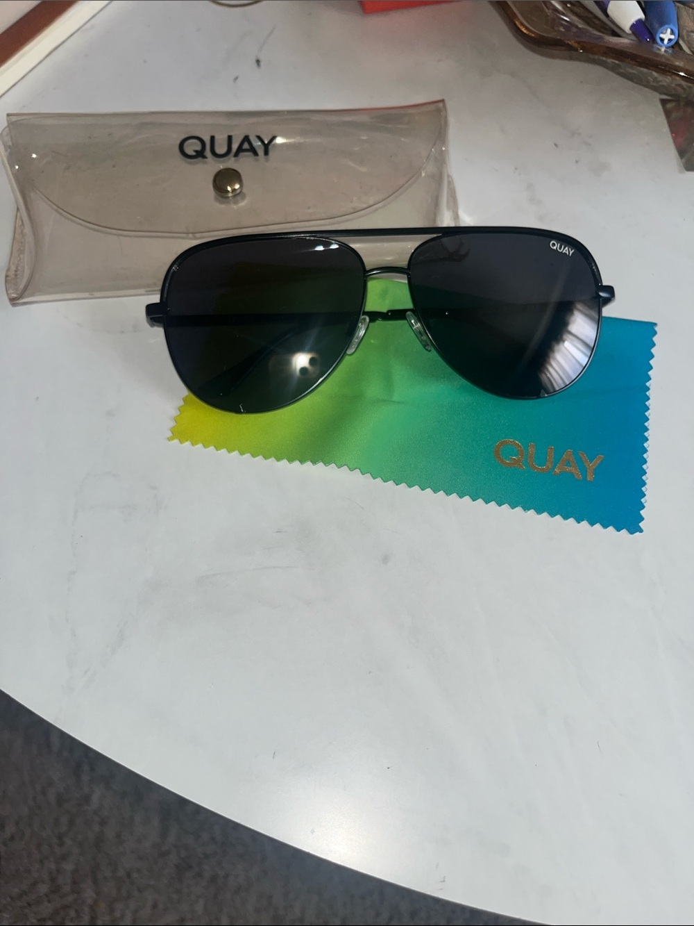 Quay Australia Black Aviator Sunglasses with Gold Accent